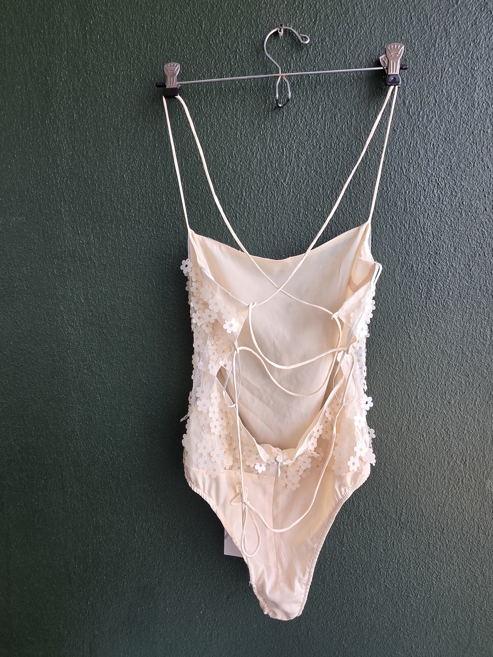 ZARA Cream Floral Mesh Bodysuit - Sheer Lace Appliqué - Picture 8 of 15